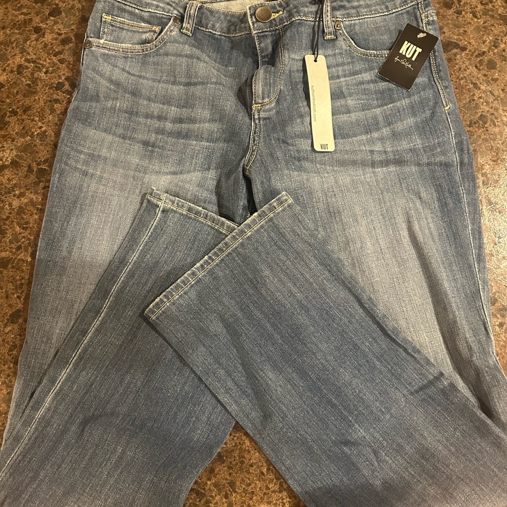 Kut from the Kloth Farrah Baby Bootcut Denim with Gold Stitching Size 12 NWT
